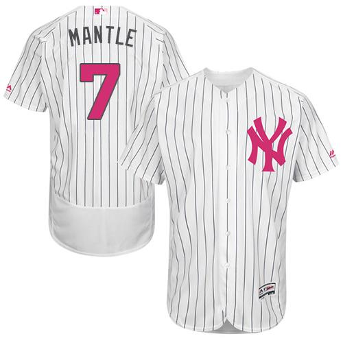 Yankees #7 Mickey Mantle White Strip Flexbase Authentic Collection Mother's Day Stitched MLB Jersey